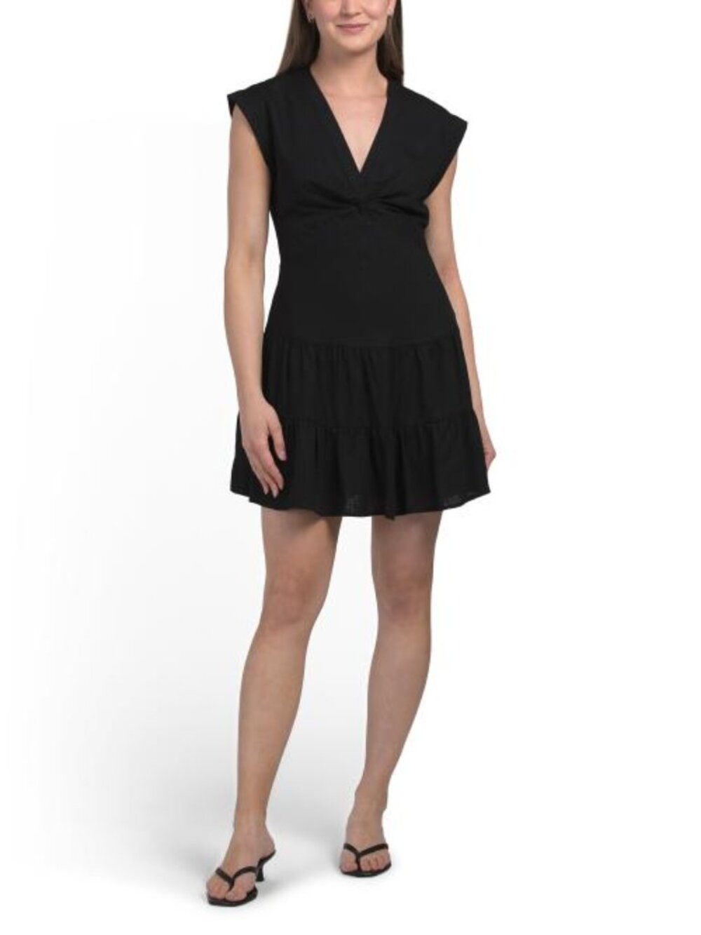 LUCKY BRAND Linen Blend Knot Front Zip Back Mini Dress